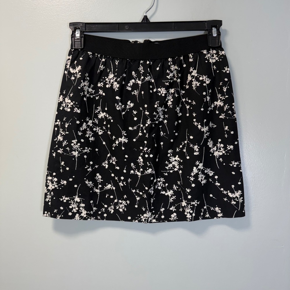 LOFT Petites Black White Floral Cotton Linen Mini Skirt 00P New